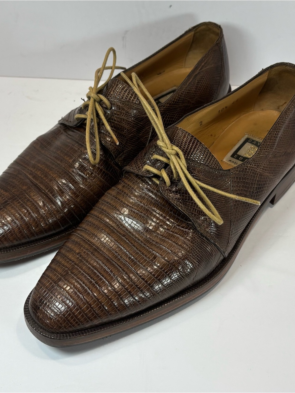 David Eden Mens Lizard Alligator Leather Square Toe Shoes Brown 10.5 Vintage